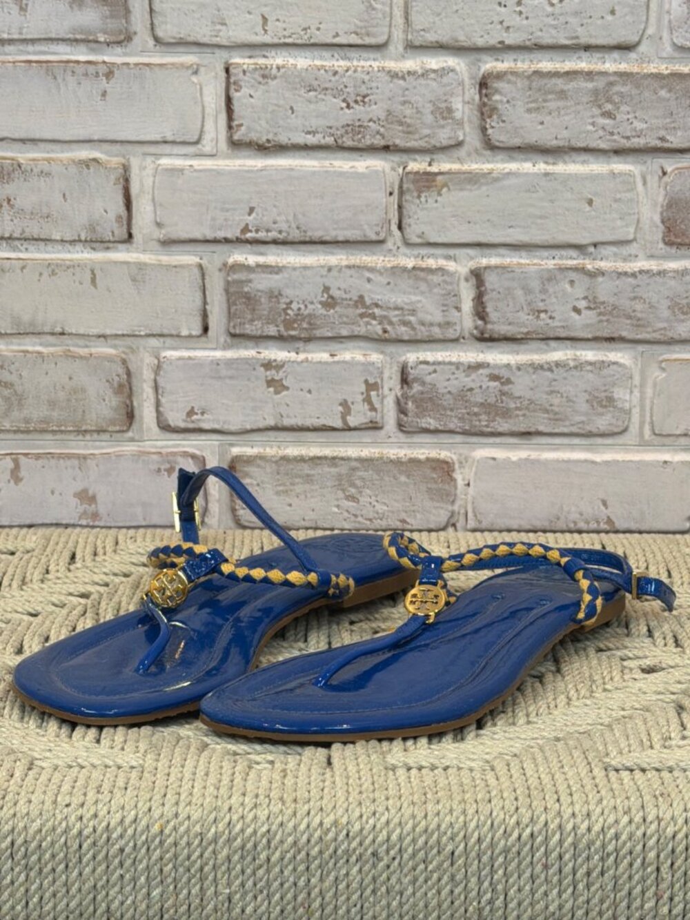 Tory Burch Royal Blue Patent Leather T-Strap Sandal Size 9M